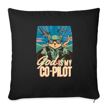 God is my co-pilot Cat Assistant aircraft - Sofa pillowcase 17,3'' x 17,3'' (45 x 45 cm) - black - Front