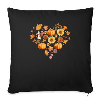 Kürbis Herbstblätter Zapfen Herz Eicheln - Sofakissenbezug 45 x 45 cm - Schwarz - Vorne