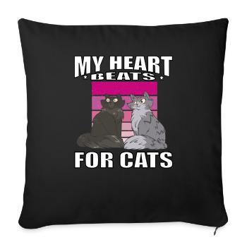 Mon cœur bat pour les chats animaux de compagnie - Housse de coussin décorative 45 x 45 cm - noir - Devant