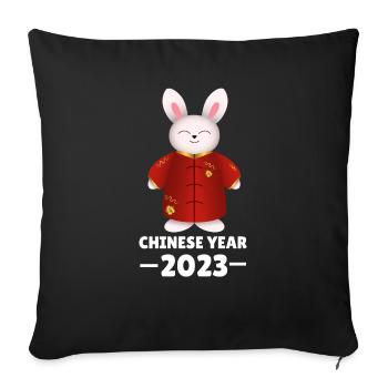 Chinese National Costume New Year Rabbit 2023 - Sofa pillowcase 17,3'' x 17,3'' (45 x 45 cm) - black - Front