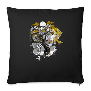 Supermoto / Supermotard / Supermoto Wheelie Biker - Housse de coussin décorative 45 x 45 cm - noir - Devant
