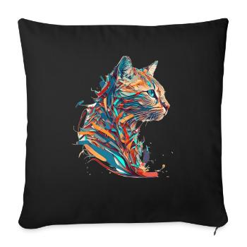 Visage d’un beau chaton comme un chat en couleur - Housse de coussin décorative 45 x 45 cm - noir - Devant
