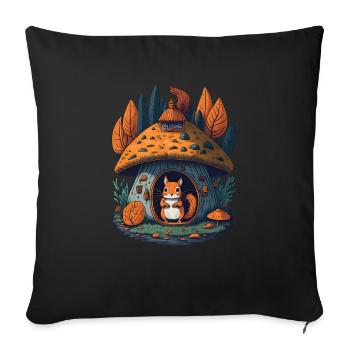 Champignon Cottage Écureuil - Housse de coussin décorative 45 x 45 cm - noir - Devant