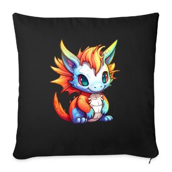 Dragon Kawaii Dessin - Housse de coussin décorative 45 x 45 cm - noir - Devant