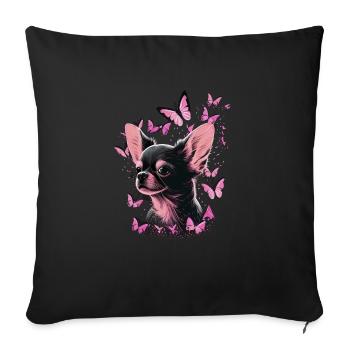 Chihuahua Chien Papillon 15 - Housse de coussin décorative 45 x 45 cm - noir - Devant