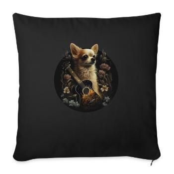 Chihuahua | Aloha Ukulélé Hawaï Guitare Chien - Housse de coussin décorative 45 x 45 cm - noir - Devant
