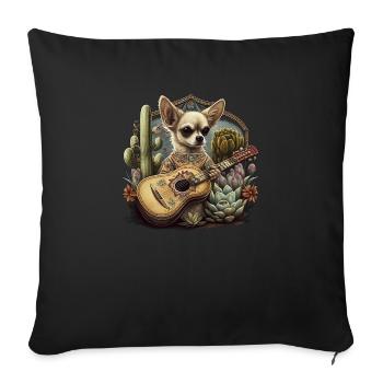 Chihuahua | Aloha Ukulélé Hawaï Guitare Chien - Housse de coussin décorative 45 x 45 cm - noir - Devant