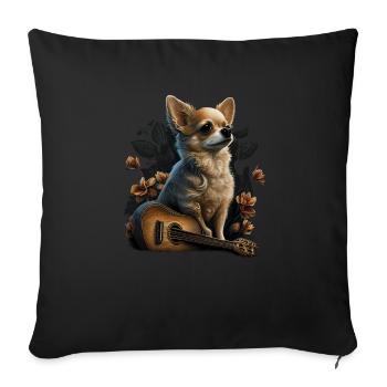 Chihuahua | Aloha Ukulélé Hawaï Guitare Chien - Housse de coussin décorative 45 x 45 cm - noir - Devant