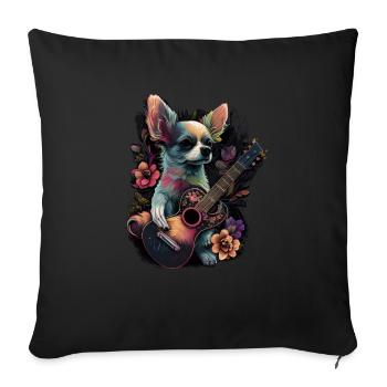 Chihuahua | Aloha Ukulélé Hawaï Guitare Chien - Housse de coussin décorative 45 x 45 cm - noir - Devant