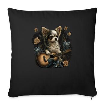 Chihuahua | Aloha Ukulélé Hawaï Guitare Chien - Housse de coussin décorative 45 x 45 cm - noir - Devant