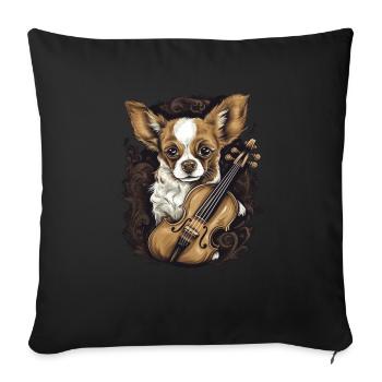 Chihuahua | Aloha Ukulélé Hawaï Guitare Chien - Housse de coussin décorative 45 x 45 cm - noir - Devant