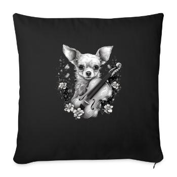 Chihuahua | Aloha Ukulélé Hawaï Guitare Chien - Housse de coussin décorative 45 x 45 cm - noir - Devant