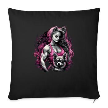 Chihuahua rose | Fille Fitness Salle de sport - Housse de coussin décorative 45 x 45 cm - noir - Devant