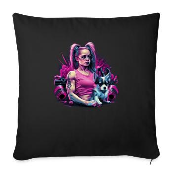 Chihuahua rose | Fille Fitness Salle de sport - Housse de coussin décorative 45 x 45 cm - noir - Devant
