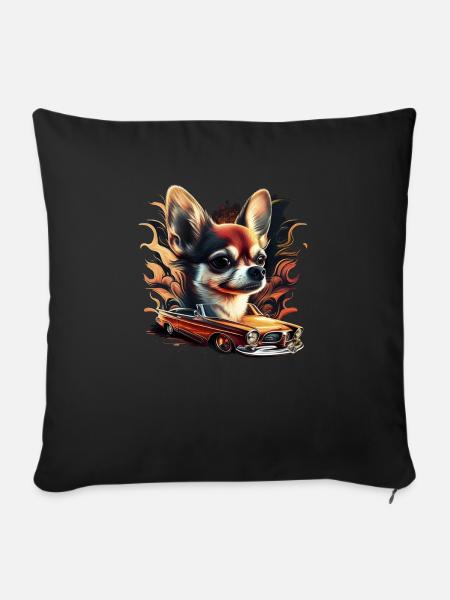 Chihuahua | Racing Race Rennen Rennwagen Hund - Sofakissenbezug 45 x 45 cm - Schwarz