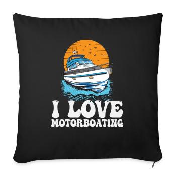 J’aime le bateau à moteur La vie est meilleure au lac - Housse de coussin décorative 45 x 45 cm - noir - Devant