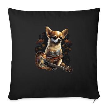 Chihuahua | Aloha Ukulélé Hawaï Guitare Chien - Housse de coussin décorative 45 x 45 cm - noir - Devant