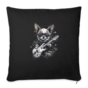 Chihuahua | Aloha Ukulélé Hawaï Guitare Chien - Housse de coussin décorative 45 x 45 cm - noir - Devant