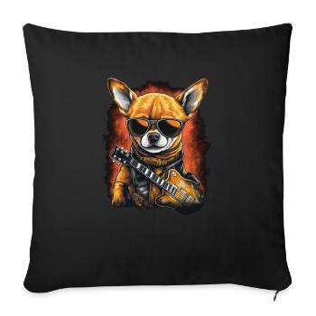 Chihuahua | Aloha Ukulélé Hawaï Guitare Chien - Housse de coussin décorative 45 x 45 cm - noir - Devant