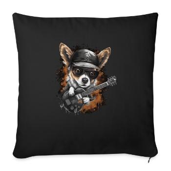Chihuahua | Aloha Ukulélé Hawaï Guitare Chien - Housse de coussin décorative 45 x 45 cm - noir - Devant