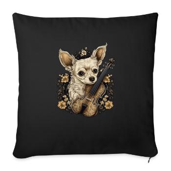 Chihuahua | Aloha Ukulélé Hawaï Guitare Chien - Housse de coussin décorative 45 x 45 cm - noir - Devant