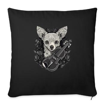 Chihuahua | Aloha Ukulélé Hawaï Guitare Chien - Housse de coussin décorative 45 x 45 cm - noir - Devant