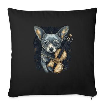 Chihuahua | Aloha Ukulélé Hawaï Guitare Chien - Housse de coussin décorative 45 x 45 cm - noir - Devant