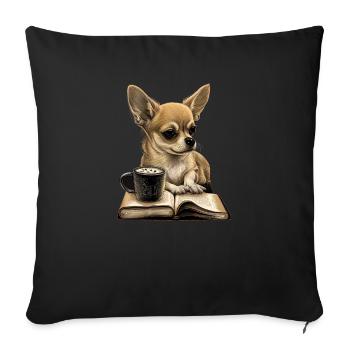 Chihuahua | Book | Coffee | Tea | Reading | - Sofa pillowcase 17,3'' x 17,3'' (45 x 45 cm) - black - Front