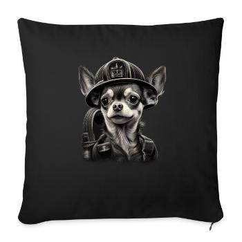 Chihuahua - Firefighter Fireman Cool Dog Men Hat - Sofa pillowcase 17,3'' x 17,3'' (45 x 45 cm) - black - Front