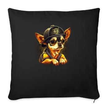 Chihuahua - Firefighter Fireman Cool Dog Men Hat - Sofa pillowcase 17,3'' x 17,3'' (45 x 45 cm) - black - Front
