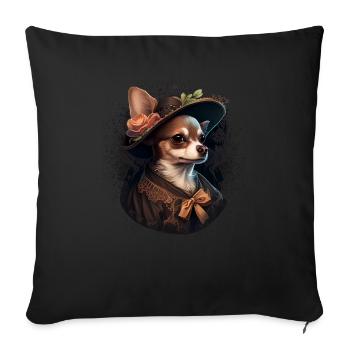 Chihuahua - Dame Anglaise Robe Chien - Housse de coussin décorative 45 x 45 cm - noir - Devant