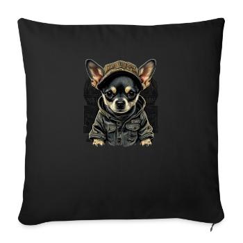 Chihuahua |Cool Dog | Rap | Hip-Hop | Gangster | - Sofa pillowcase 17,3'' x 17,3'' (45 x 45 cm) - black - Front