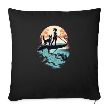 French Bulldog | SUP Stand Up Paddling Surf Girl - Sofa pillowcase 17,3'' x 17,3'' (45 x 45 cm) - black - Front