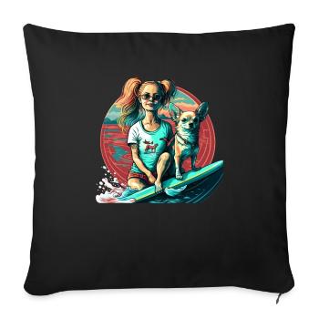 French Bulldog | SUP Stand Up Paddling Surf Girl - Sofa pillowcase 17,3'' x 17,3'' (45 x 45 cm) - black - Front