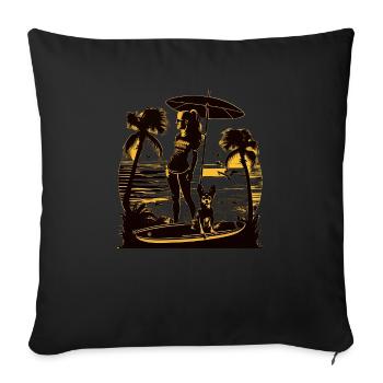 French Bulldog | SUP Stand Up Paddling Surf Girl - Sofa pillowcase 17,3'' x 17,3'' (45 x 45 cm) - black - Front