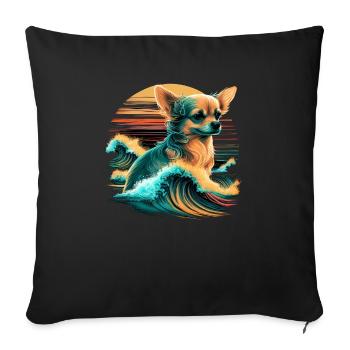 Chihuahua | Surf Cool Planche Surfeur Océan Chien - Housse de coussin décorative 45 x 45 cm - noir - Devant