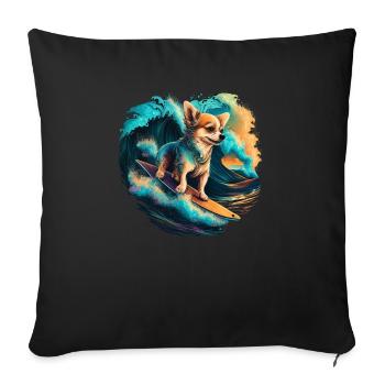 Chihuahua | Surf Cool Planche Surfeur Océan Chien - Housse de coussin décorative 45 x 45 cm - noir - Devant