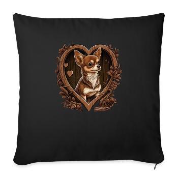 Chihuahua | Niedlicher Hund Welpe Natur Holz Herz - Sofakissenbezug 45 x 45 cm - Schwarz - Vorne