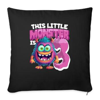 Ce petit monstre a 3 - trois ans - 3. - Housse de coussin décorative 45 x 45 cm - noir - Devant