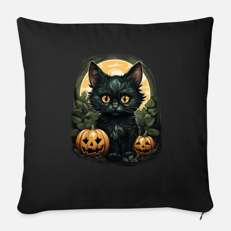 Black Cat Halloween Pumpkin - Cat - Sofakissenbezug 45 x 45 cm - Schwarz
