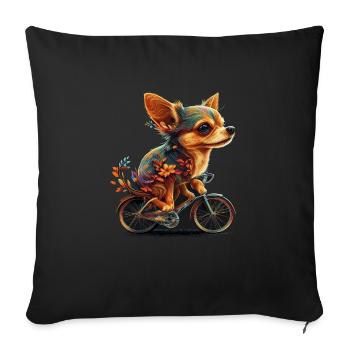 Chihuahua | Bike | Bicycle | Dog | Cycling | - Sofa pillowcase 17,3'' x 17,3'' (45 x 45 cm) - black - Front