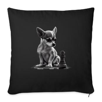 Chihuahua | Échecs | Joueur d'échecs | Plateau | - Housse de coussin décorative 45 x 45 cm - noir - Devant