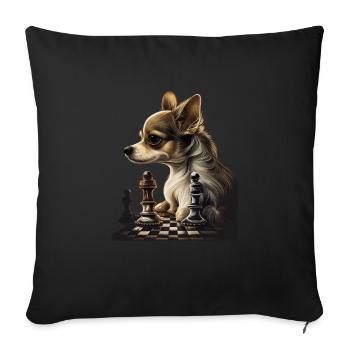 Chihuahua | Échecs | Joueur d'échecs | Plateau | - Housse de coussin décorative 45 x 45 cm - noir - Devant