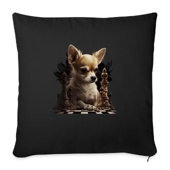 Chihuahua | Échecs | Joueur d'échecs | Plateau | - Housse de coussin décorative 45 x 45 cm - noir - Devant