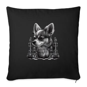 Chihuahua | Échecs | Joueur d'échecs | Plateau | - Housse de coussin décorative 45 x 45 cm - noir - Devant