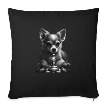 Chihuahua | Échecs | Joueur d'échecs | Plateau | - Housse de coussin décorative 45 x 45 cm - noir - Devant