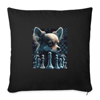 Chihuahua | Échecs | Joueur d'échecs | Plateau | - Housse de coussin décorative 45 x 45 cm - noir - Devant