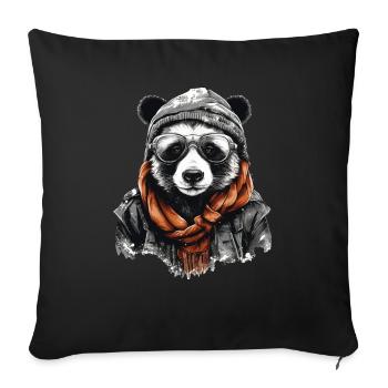 Cool Panda with Glasses & Hat Panda Bear T-Shirt - Sofa pillowcase 17,3'' x 17,3'' (45 x 45 cm) - black - Front