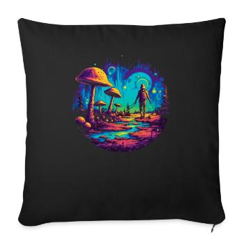 Fantasy Mushroom | Forest | Nature | Goa Festival - Sofa pillowcase 17,3'' x 17,3'' (45 x 45 cm) - black - Front