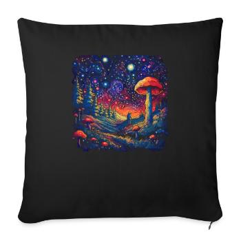 Fantasy Mushroom | Forest | Nature | Goa Festival - Sofa pillowcase 17,3'' x 17,3'' (45 x 45 cm) - black - Front